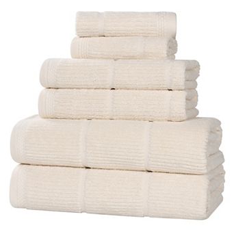 SUPERIOR 6 pc Milo Smart Twist Cotton Medium Weight Solid Ribbed Design Towel Set