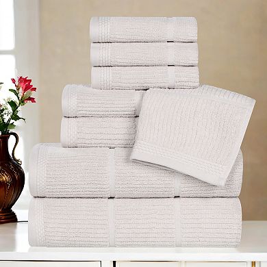 SUPERIOR 8-Piece Milo Smart Twist Cotton Medium Weight Solid Ribbed Design Towel Set