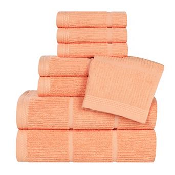 SUPERIOR 8 pc Milo Smart Twist Cotton Medium Weight Solid Ribbed Design Towel Set