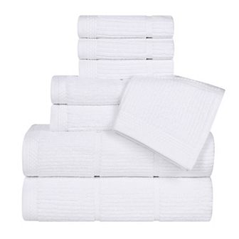 SUPERIOR 8 pc Milo Smart Twist Cotton Medium Weight Solid Ribbed Design Towel Set