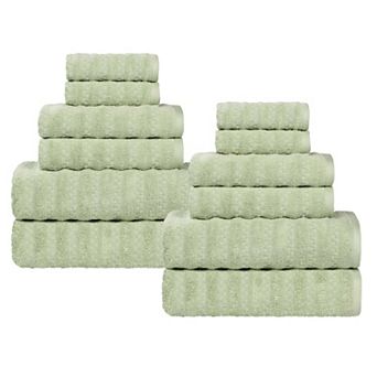 SUPERIOR 12 pc Zuma Zero Twist Cotton Medium Weight Soft Absorbent Towel Set