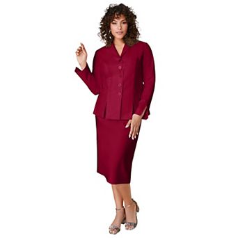 Roaman's Women's Plus Size Petite Plus Size Long Sleeve Shawl-Collar Jacket & Sheath Skirt Set