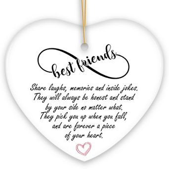 Best Friends are Forever a Piece of Your Heart Quote Christmas Ornament, Sentimental Friendship Gift