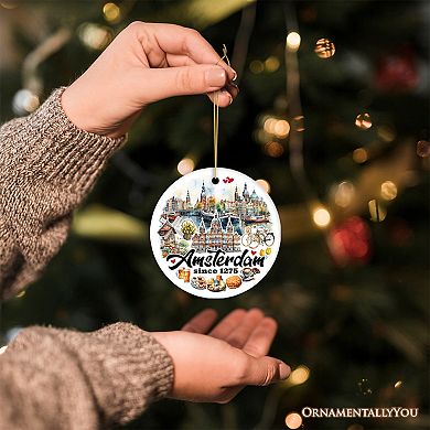 Artistic Amsterdam Landmarks and Heritage Christmas Ornament, Cultural Netherlands Gift, Circle