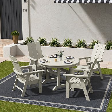 Westintrends 5-piece Outdoor/patio Round Dining Table Set With Modern Adirondack Dining Chairs