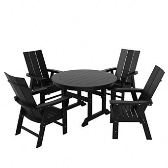 Westintrends 5 pc Outdoor/patio Round Dining Table Set With Modern Adirondack Dining Chairs