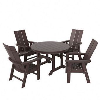 Westintrends 5 pc Outdoor/patio Round Dining Table Set With Modern Adirondack Dining Chairs