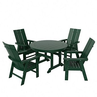 Westintrends 5 pc Outdoor/patio Round Dining Table Set With Modern Adirondack Dining Chairs