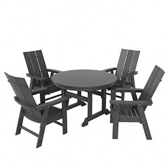 Westintrends 5 pc Outdoor/patio Round Dining Table Set With Modern Adirondack Dining Chairs