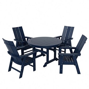 Westintrends 5 pc Outdoor/patio Round Dining Table Set With Modern Adirondack Dining Chairs
