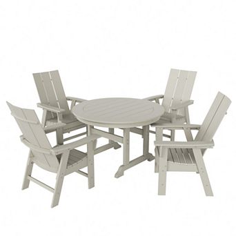 Westintrends 5 pc Outdoor/patio Round Dining Table Set With Modern Adirondack Dining Chairs