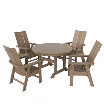 Westintrends 5 pc Outdoor/patio Round Dining Table Set With Modern Adirondack Dining Chairs