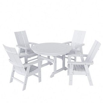Westintrends 5 pc Outdoor/patio Round Dining Table Set With Modern Adirondack Dining Chairs