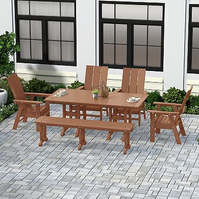 6 Piece Outdoor Patio Dining Table and Armchair Dining Bench Set