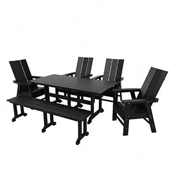 6 pc Outdoor Patio Dining Table and Armchair Dining Bench Set