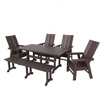 6 pc Outdoor Patio Dining Table and Armchair Dining Bench Set
