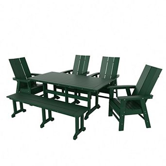 6 pc Outdoor Patio Dining Table and Armchair Dining Bench Set