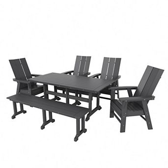 6 pc Outdoor Patio Dining Table and Armchair Dining Bench Set