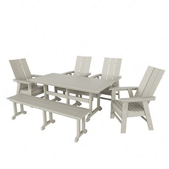 6 pc Outdoor Patio Dining Table and Armchair Dining Bench Set