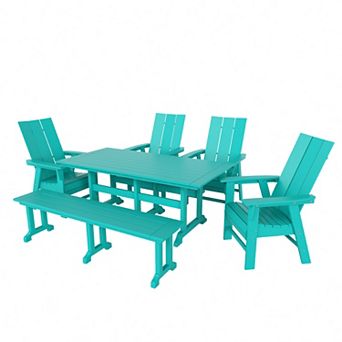 6 pc Outdoor Patio Dining Table and Armchair Dining Bench Set