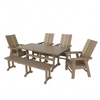 6 pc Outdoor Patio Dining Table and Armchair Dining Bench Set
