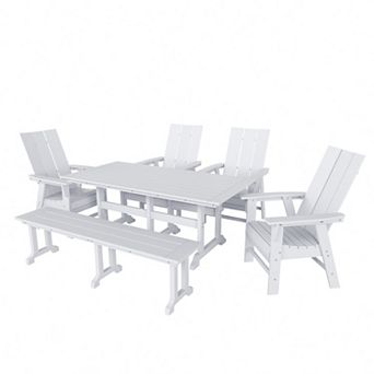 6 pc Outdoor Patio Dining Table and Armchair Dining Bench Set