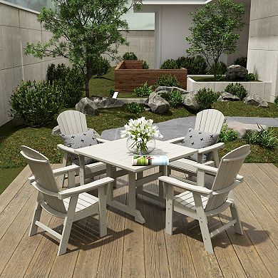 Westintrends 5-piece Outdoor/patio Square Dining Table Set With Adirondack Shell-back Dining Chairs