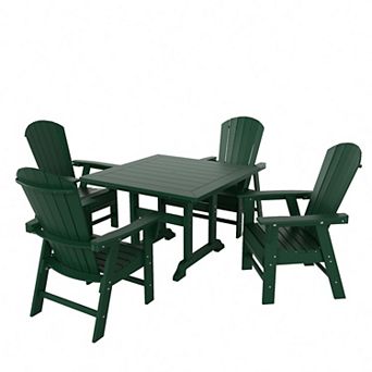 Westintrends 5 pc Outdoor/patio Square Dining Table Set With Adirondack Shell-back Dining Chairs