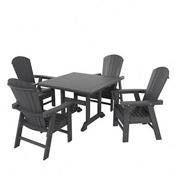 Westintrends 5 pc Outdoor/patio Square Dining Table Set With Adirondack Shell-back Dining Chairs