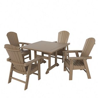 Westintrends 5 pc Outdoor/patio Square Dining Table Set With Adirondack Shell-back Dining Chairs