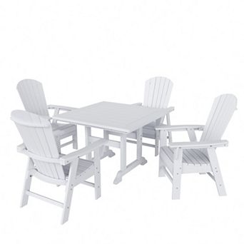 Westintrends 5 pc Outdoor/patio Square Dining Table Set With Adirondack Shell-back Dining Chairs
