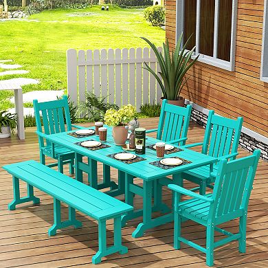 Westintrends 6-piece Outdoor/patio Trestle Dining Set With Bench And Armchairs