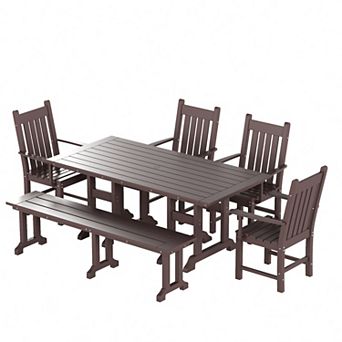 Westintrends 6 pc Outdoor/patio Trestle Dining Set With Bench And Armchairs