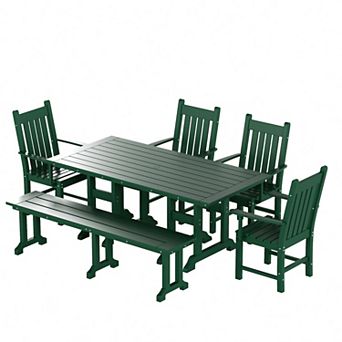 Westintrends 6 pc Outdoor/patio Trestle Dining Set With Bench And Armchairs