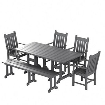 Westintrends 6 pc Outdoor/patio Trestle Dining Set With Bench And Armchairs