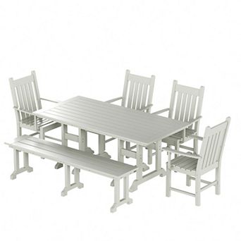 Westintrends 6 pc Outdoor/patio Trestle Dining Set With Bench And Armchairs