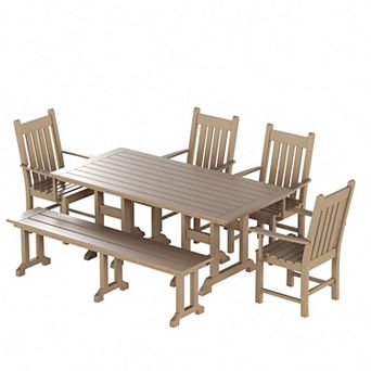 Westintrends 6 pc Outdoor/patio Trestle Dining Set With Bench And Armchairs