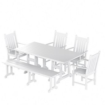 Westintrends 6 pc Outdoor/patio Trestle Dining Set With Bench And Armchairs