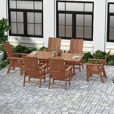7 Piece Outdoor Patio Dining Table and Modern Adirondack Armchair Set