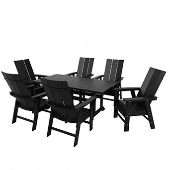 7 pc Outdoor Patio Dining Table and Modern Adirondack Armchair Set