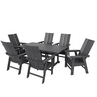7 pc Outdoor Patio Dining Table and Modern Adirondack Armchair Set