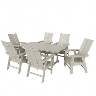 7 pc Outdoor Patio Dining Table and Modern Adirondack Armchair Set