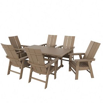 7 pc Outdoor Patio Dining Table and Modern Adirondack Armchair Set