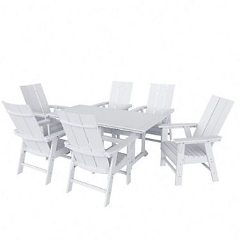 7 pc Outdoor Patio Dining Table and Modern Adirondack Armchair Set
