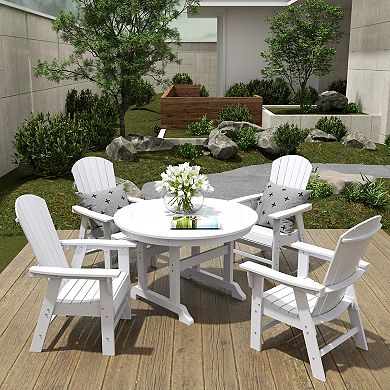 Westintrends 5-piece Outdoor/patio Round Dining Table Set With Adirondack Shell-back Dining Chairs