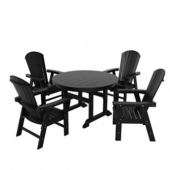 Westintrends 5 pc Outdoor/patio Round Dining Table Set With Adirondack Shell-back Dining Chairs
