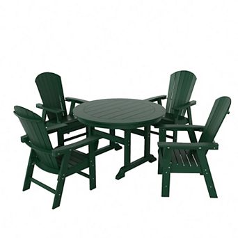 Westintrends 5 pc Outdoor/patio Round Dining Table Set With Adirondack Shell-back Dining Chairs