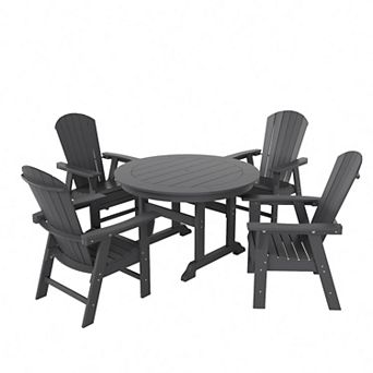 Westintrends 5 pc Outdoor/patio Round Dining Table Set With Adirondack Shell-back Dining Chairs