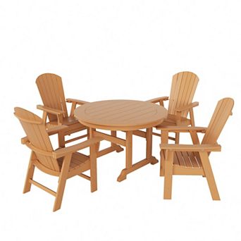 Westintrends 5 pc Outdoor/patio Round Dining Table Set With Adirondack Shell-back Dining Chairs