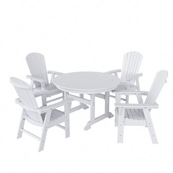 Westintrends 5 pc Outdoor/patio Round Dining Table Set With Adirondack Shell-back Dining Chairs
